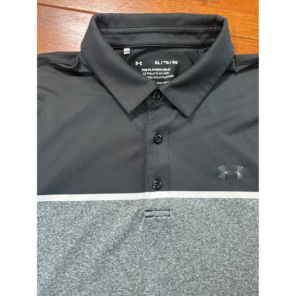 Under Armour Playoff Polo Mens XL Black Gray Colorblock Short Sleeve Golf Shirt
